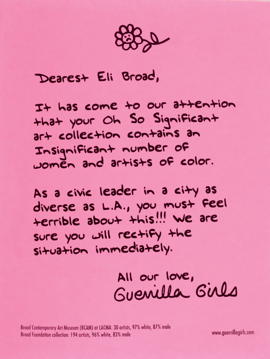 Destacamos el lote 505. Un Offset sobre papel rosa de las Guerrilla Girls titulado Dearest Eli Broad. Precio de salida: 400€

#arte #art #contemporaryart #guerrilaGirls #artecontemporáneo #feminismo #collect #coleccionismo #EliBroad #artistas