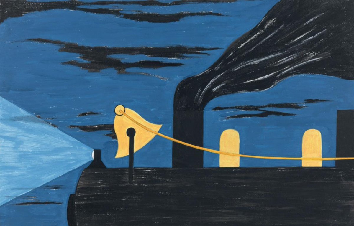 "Migrants were advanced passage on the railroads, paid for by northern industry. Northern industry was to be repaid by the migrants out of their future wages."#5, Great Migration Series, 1941Jacob LawrenceMOMA