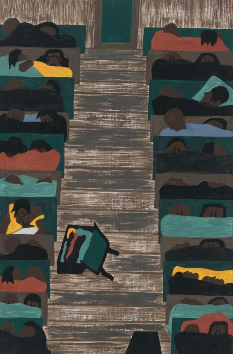 "The trains were crowded with migrants."#6, Great Migration Series, 1941Jacob LawrenceMOMA