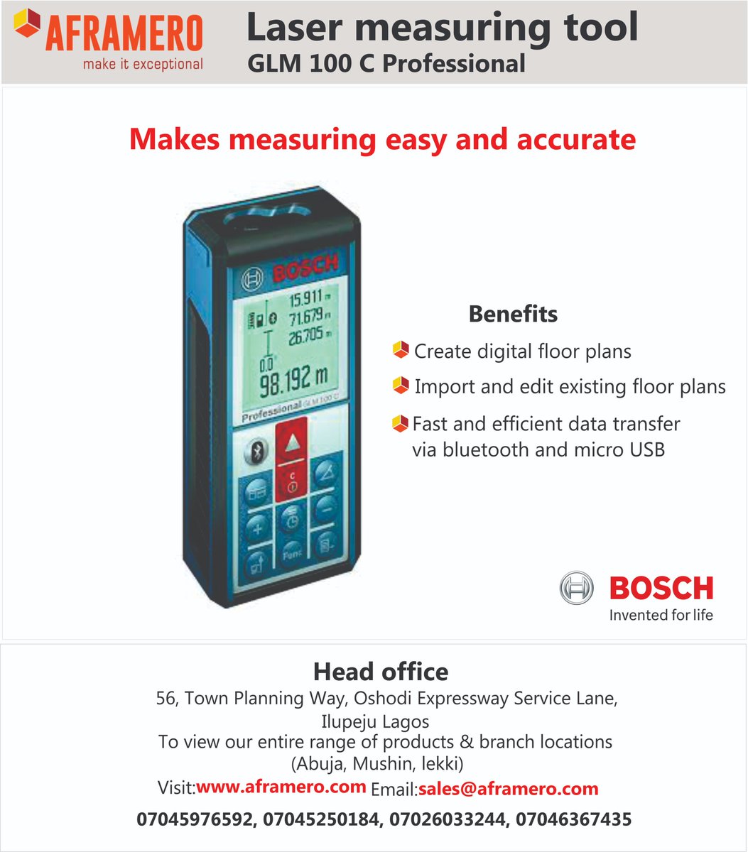 AframeroLimited's tweet photo. LASER MEASURING TOOL (GLM 100C PROFESSIONAL)
BENEFIT
1. Create digital floor plans
2. Import and edit existing floor plans
3. Fast and efficient data transfer via Bluetooth and micro USB
#bosch #machine #furnitureinstallers #furnituremakers #interiordesign #interiordesigner https://t.co/1LnbHDNIfH