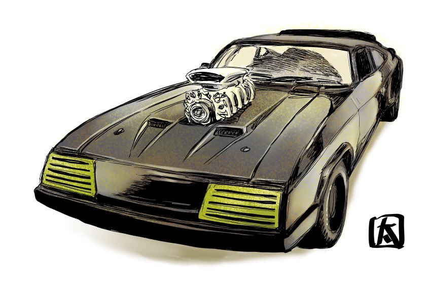 「夜のラクガキ。かっちょいい車シリーズで「マッドマックス 2」のインターセプター描」|太田垣康男のイラスト