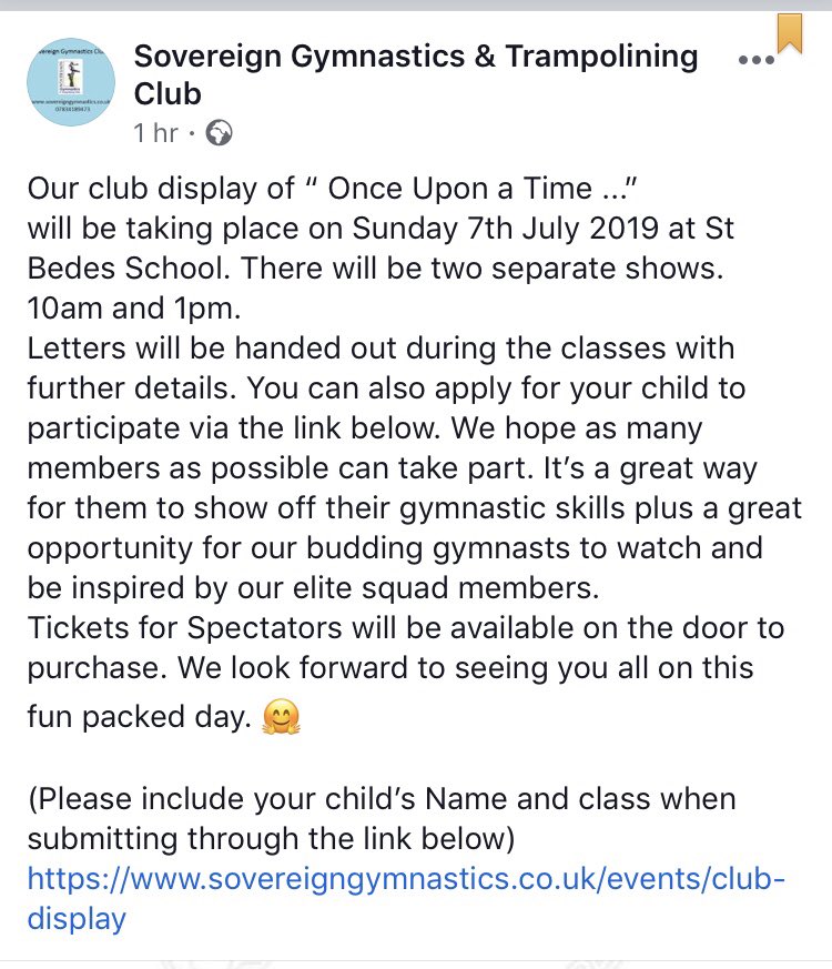 SovereignGC's tweet image. Our club display of “ Once Upon a Time ...” will be taking place on Sun 7th July 2019 at St Bedes School. There will be 2 separate shows, 10am &amp;amp; 1pm. Letters will be handed out during classes with more details. Tickets for Spectators will be available on the door to purchase. 1/3