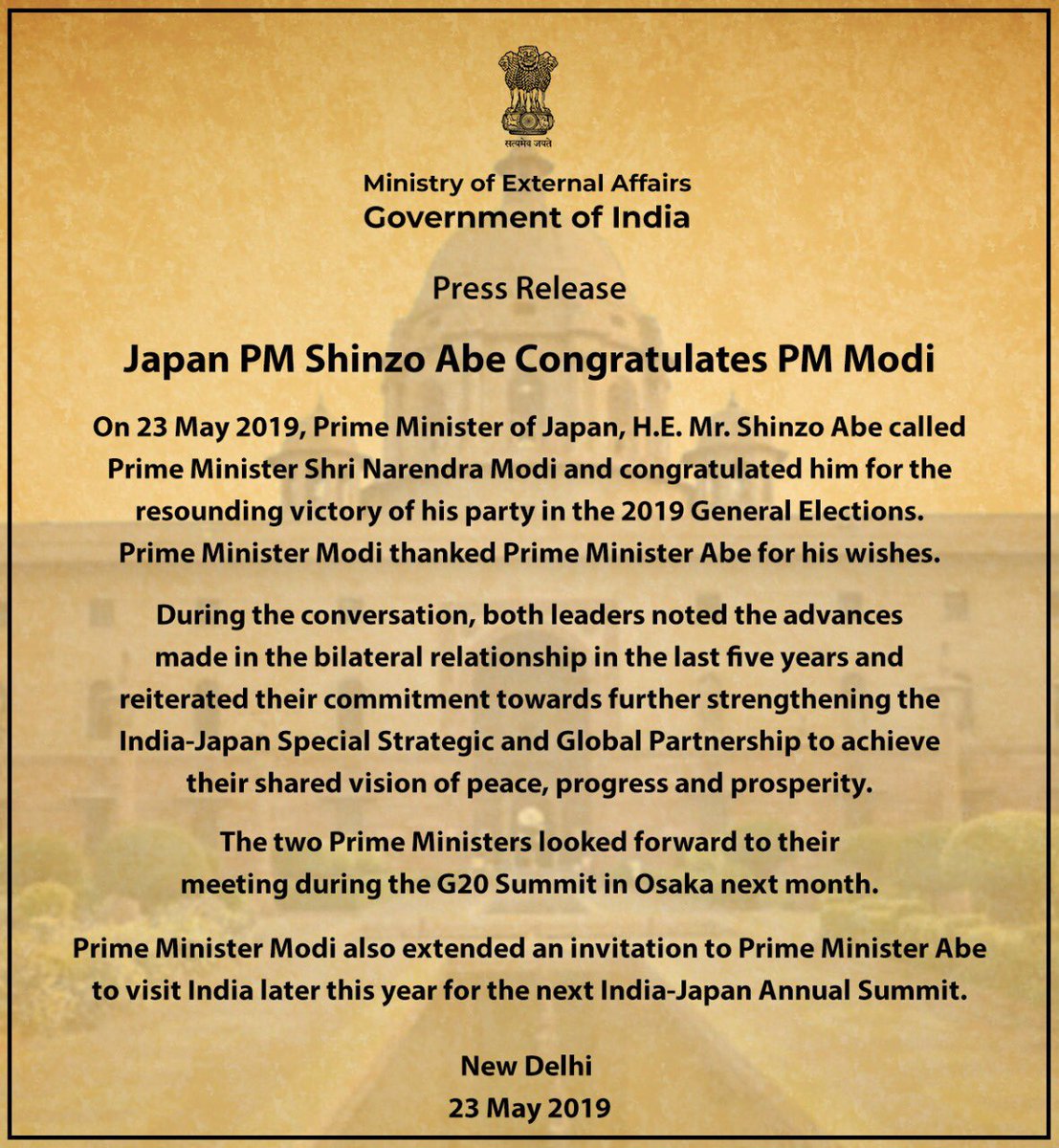 World Leaders Congratulate Prime Minister Modi