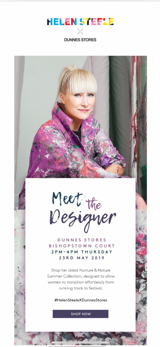 See you soon ⁦@dunnesstores⁩ #bishopstowncourt 2-4 today . #helensteelexdunnesstores #printedsportswear #colourmehappy #itsforeverybody #festivalclothes