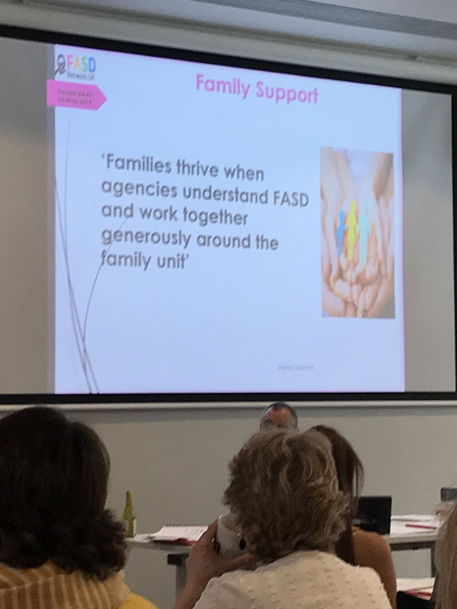 AdoptionCake's tweet photo. Maria Catterick @FASDNETUK reminding us that the WHOLE family need support. Carer giver burn out is a real thing for those supporting & caring those with #FASD @CoramBAAF #learningevents #corambaaf https://t.co/dgRK9tgaqn