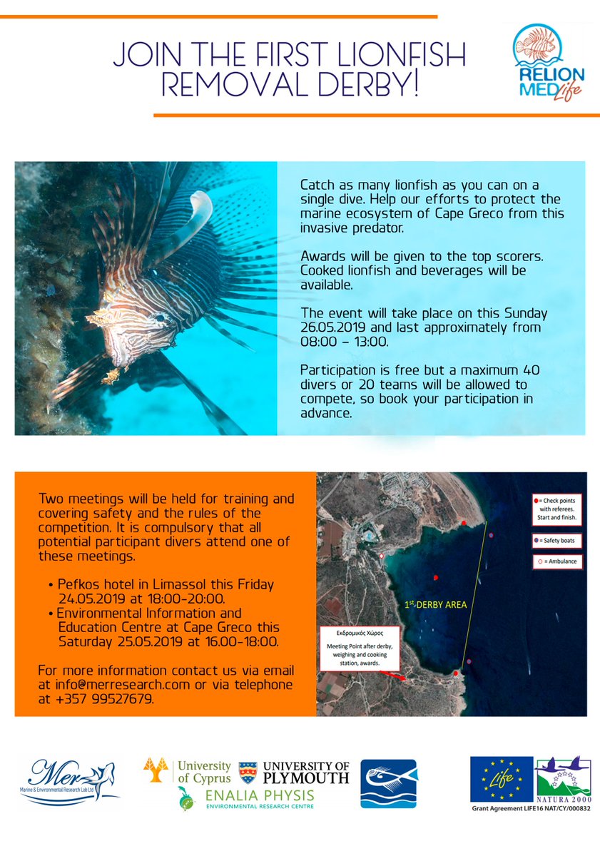 relionmed's tweet photo. First #Derby and #Lionfish #Training!!! 
Come and join the training and first derby of lionfish, organised by Marine and Environmental Research - MER Lab

@CyclamenProject #pteroismiles @relionmed https://t.co/gyNdGb1u6k
