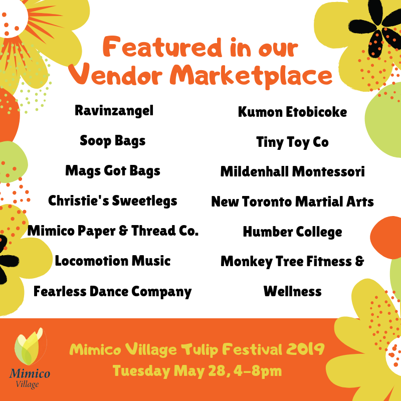 Take a sneak peek at our Featured Vendors in our Local Vendor Marketplace! Be sure to #ShopLocal on Tuesday May 28th at the #MimicoTulipFestival! 🌷