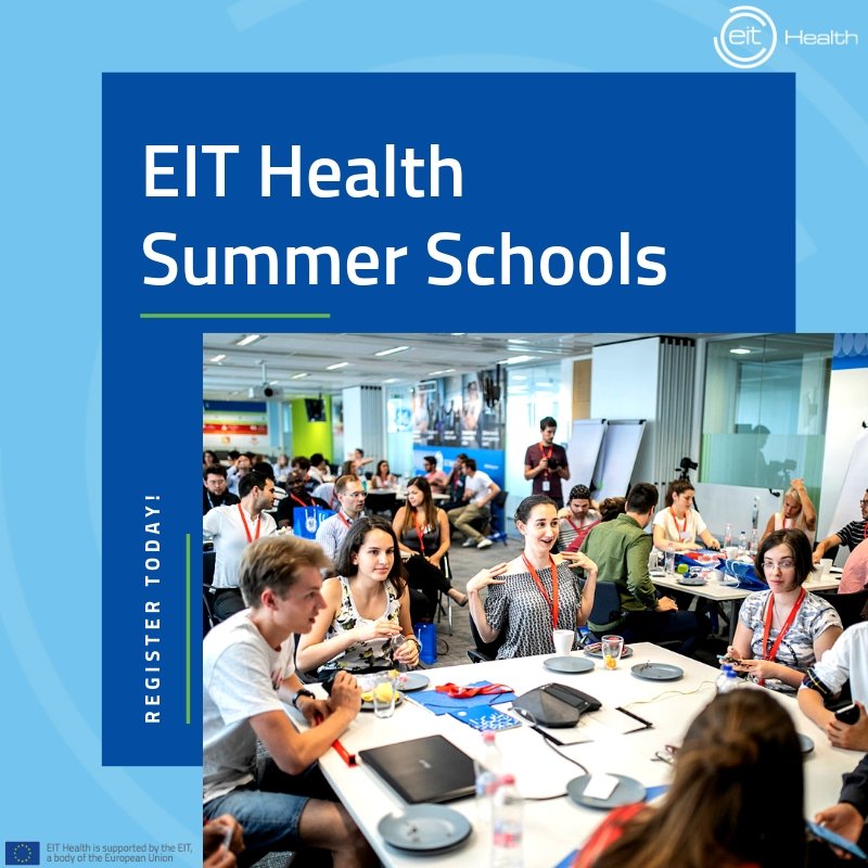 EITHealth's tweet photo. Topics such as integration of AI, healthy living, and innovation in healthcare will be covered in our comprehensive Summer School programme! Apply now to take one of the few remaining places:
https://t.co/Rzn2DUH3FM 

#HealthInnovation
#Entrepreneurship
#EITHealth https://t.co/oNWC3AUub2