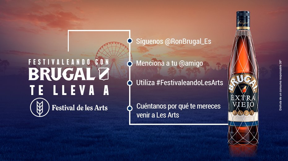 Llegan de nuevo los festivales del verano con <a href="/RonBrugal_ES/">Ron Brugal España</a>. Apúntate a #FestivaleandoLesArts y disfruta 😀 de la buena música y tu #BurgalExtraviejo pblsts.com/1yxw1zyzjs99