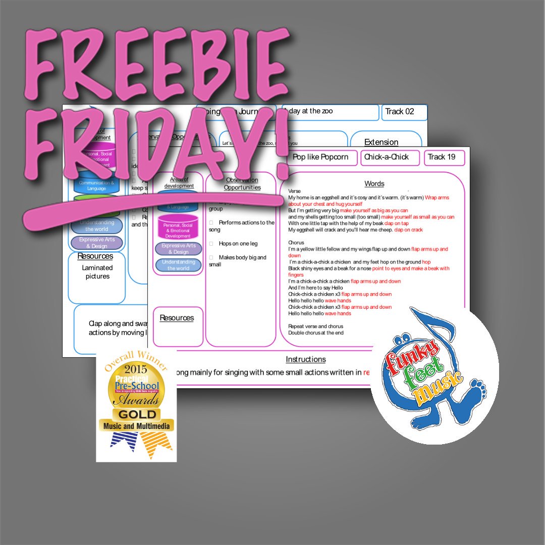 Funky Feet Music and Dance Samples: 2 Free Songs in today's Friday Freebie

Two free downloads of Funky Feet songs and accompanying educator's guides with lyrics, movements, and correspondence to Aistear themes and learning areas

earlyyearsshop.ie/product/funky-…