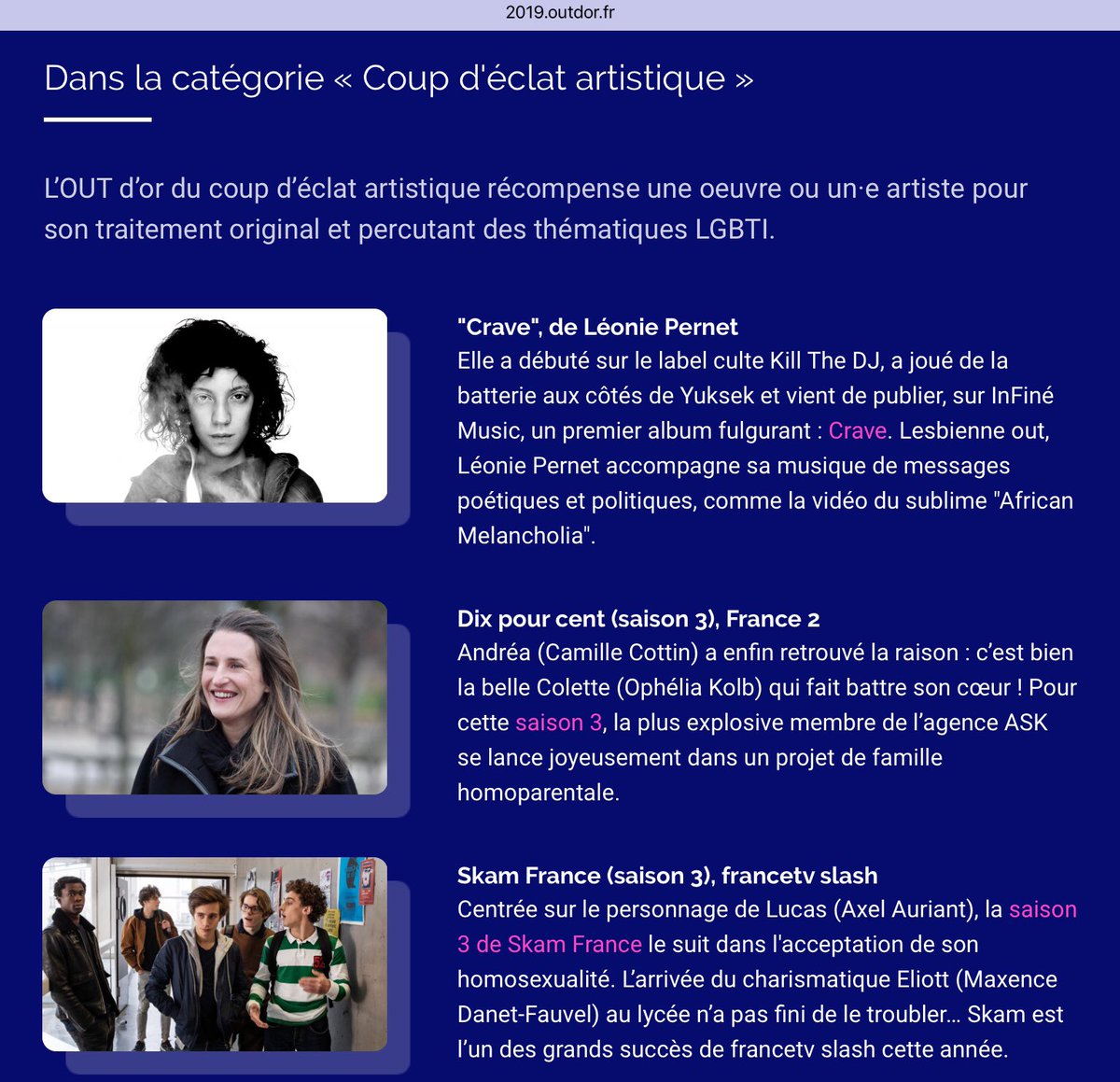 skamfr4's tweet photo. Season 3 of #skamfrance is nominated for the OUT d’or for artistic brilliance which rewards a work or an artist for its original and striking treatment of LGBTI themes. @ajlgbt https://t.co/Iwk9cjY9dL