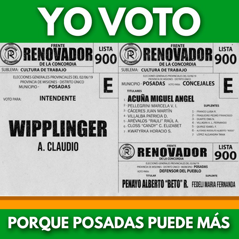 Claudio Wipplinger Intendente
#CulturadeTrabajo
#Posadaspuedemás
#NuestroVoto