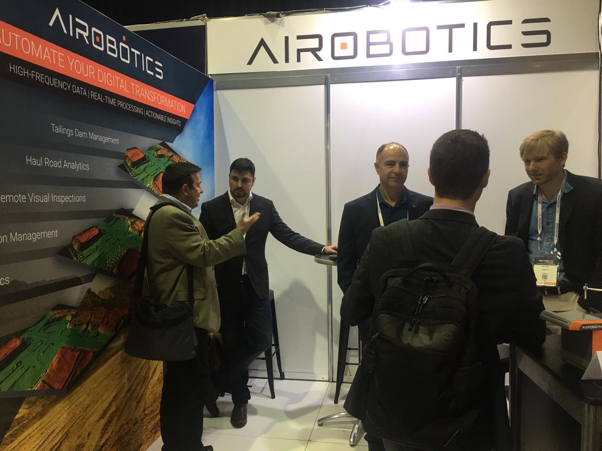 AiroboticsUAV's tweet photo. Thank you to @Austmine for another great show & to everyone who stopped by. Our invitation still stands – come see us at our test facilities in Kardinya, WA to see our #automatedrone platform and #remoteoperationscentre in action. #mininginnovation #minesafety #miningproductivity https://t.co/xdN3shcfEy