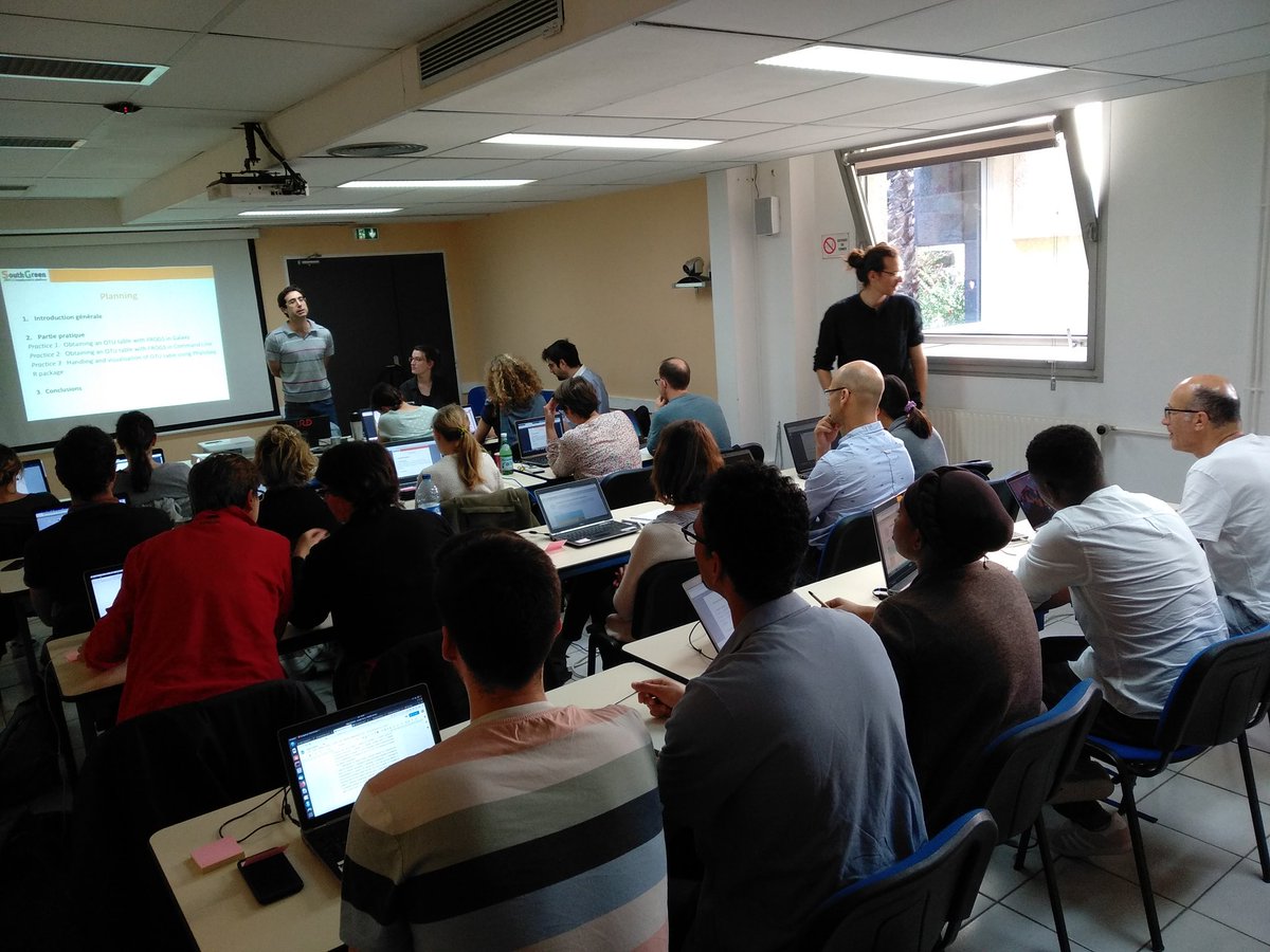 green_bioinfo's tweet photo. We are starting our #metabarcoding #training with Frédérique Mahé, @JulieOrjuela, @Aurore_Comte, @fconstancias and Guilhem Sempere  using #HPC @ItropBioinfo at @ird_fr. Multi-instituts forces @Cirad @ird_fr @BioversityInt @IFB_Bioinfo https://t.co/XVFNn9lQ0W https://t.co/rJnLZ4TVv2