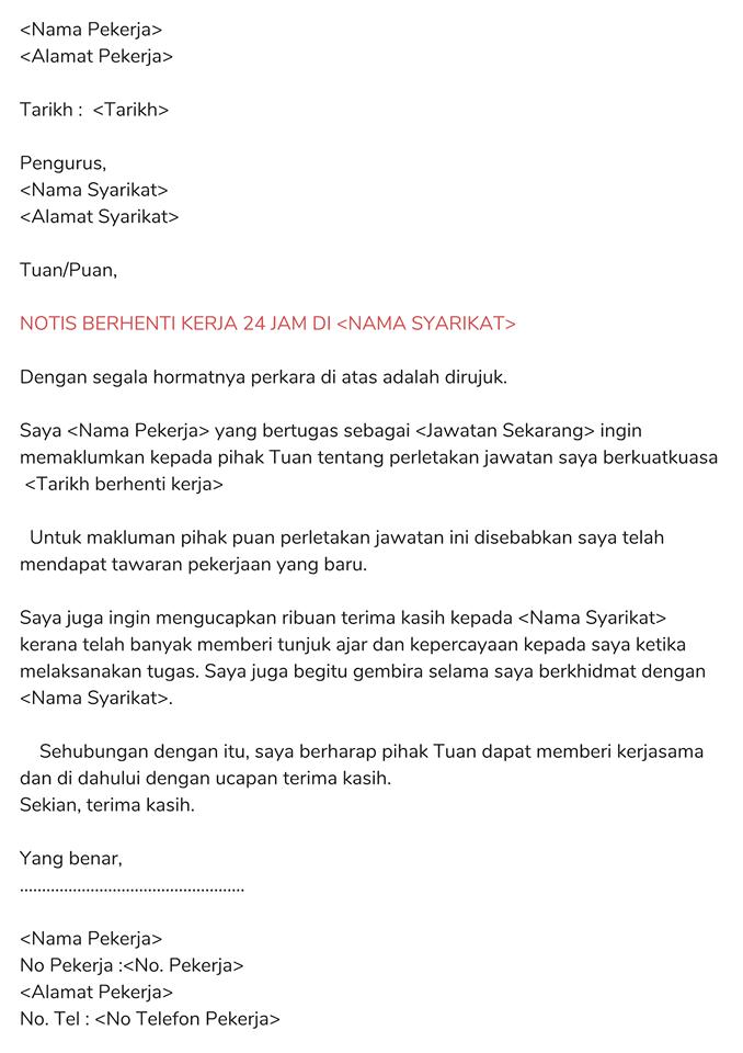 Surat Berhenti Kerja Notice 1 Mggu