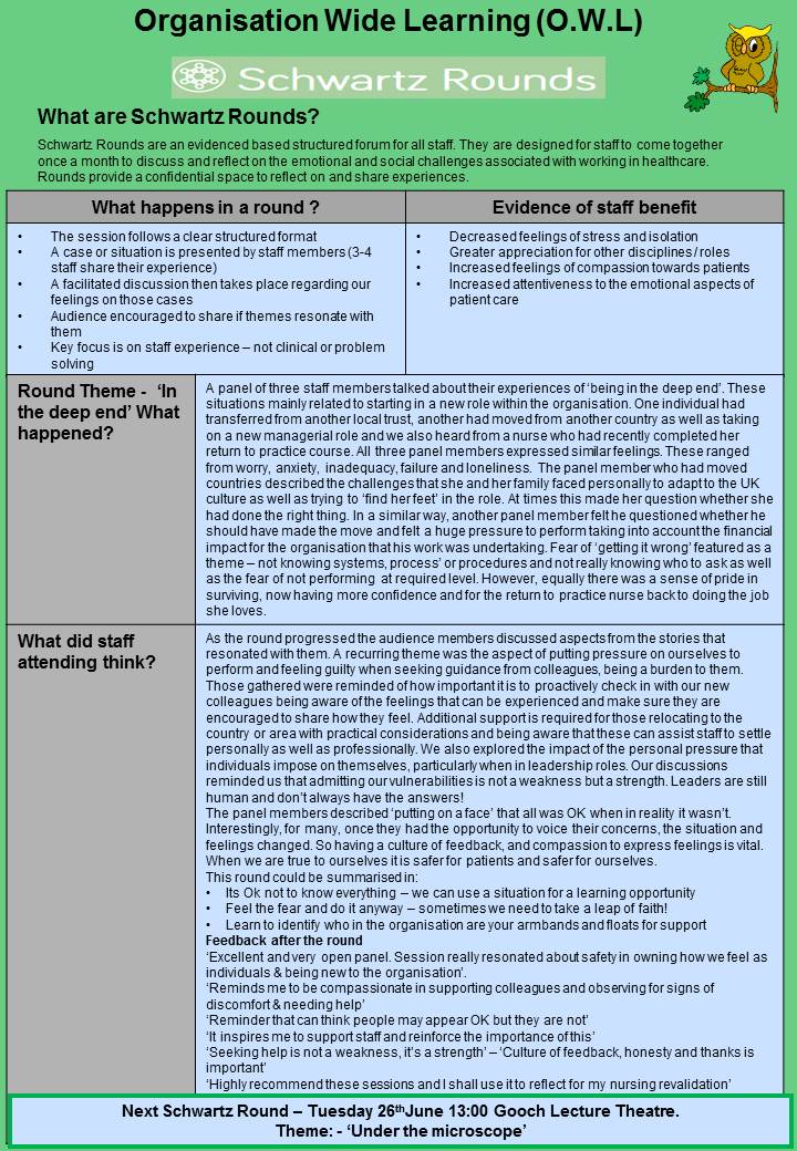 If you missed our 'In the deep end' #SchwartzRound last week, read about the stories and discussions that took place. There is important information for all staff @NNUH to consider in here @PointofCareFdn #staffexperience #staffretention #experienceofcare #careforthecarers