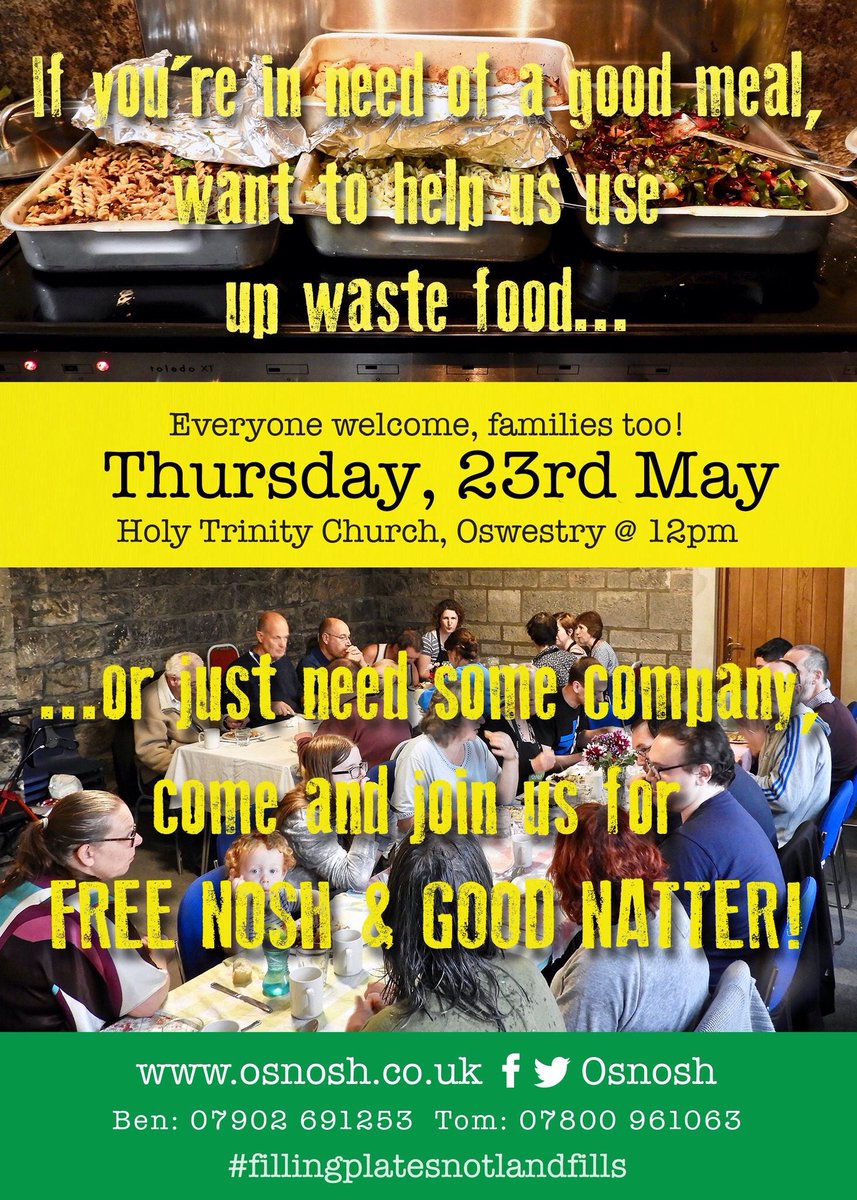 OsNosh's tweet photo. Come and join us today for FREE nosh, and help get rid of some #foodwaste into the bargain! EVERYONE is welcome. Good food, good company.

Great Taste, Less Waste.

Ben &amp; Tom https://t.co/L6TgLyFBEy