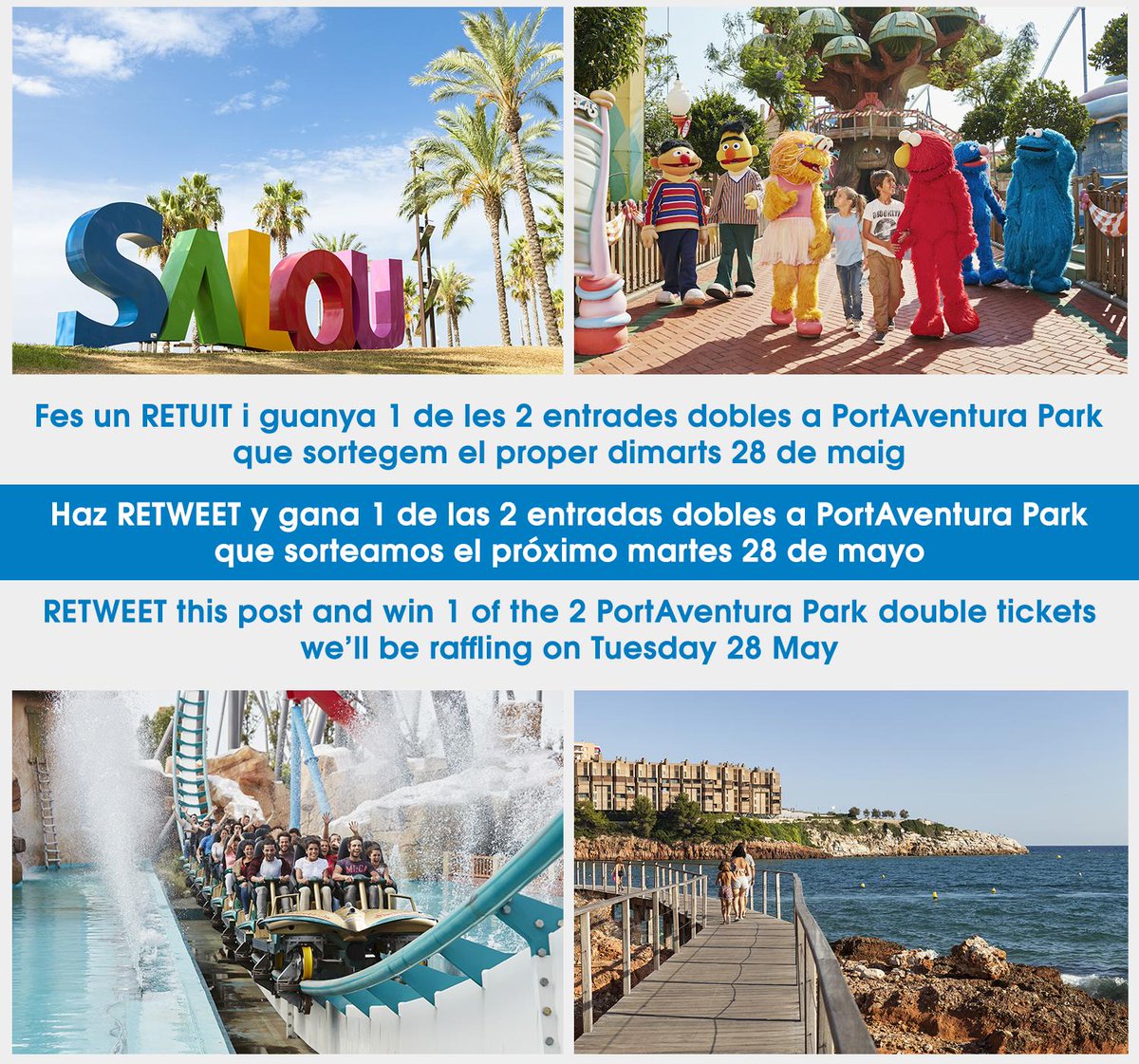 visitsalou's tweet photo. 🔁 Feu RT i podreu guanyar 2 entrades a PortAventura Park! 

🔁 ¡Haced RT y podréis ganar 2 entradas a PortAventura Park!

🔁 Do RT, you can win 2 PortAventura Park tickets! 

#Salou #CostaDaurada @Portaventura_ES @PortAventura_UK https://t.co/3WzsF0pLEC