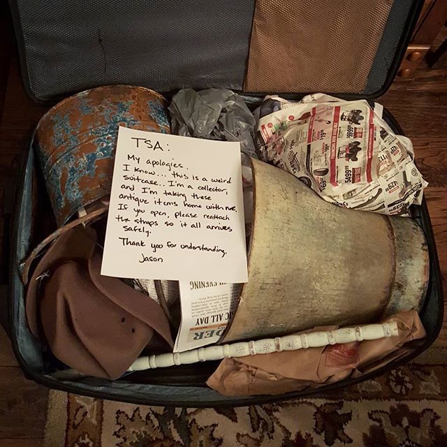 JasonMcManus's tweet photo. I always feel the need to clarify exactly who I am to the TSA. From 200 year old taxidermy to an Austrian farmer's scythe, many questionable things have been transported in my bags. So yeah, context certainly helps. #traveling #pleaseexplainthis #notanad… https://t.co/R5gh8YKYuZ https://t.co/y558xugQu0