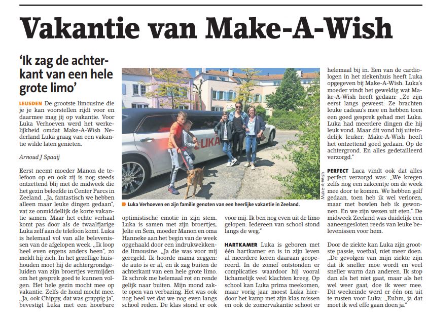 Wat was het een feestje vorige week voor Luka uit #Leusden! Samen met zijn familie genoot hij van een vakantie in #Zeeland - mogelijk gemaakt door stichting <a href="/MakeAWishNL/">Make-A-Wish NL</a>! Lees meer in de <a href="/LeusderKrant/">LeusderKrant.nl</a> van deze week. Trots om mijn bijdrage te leveren aan deze mooie stichting ✨