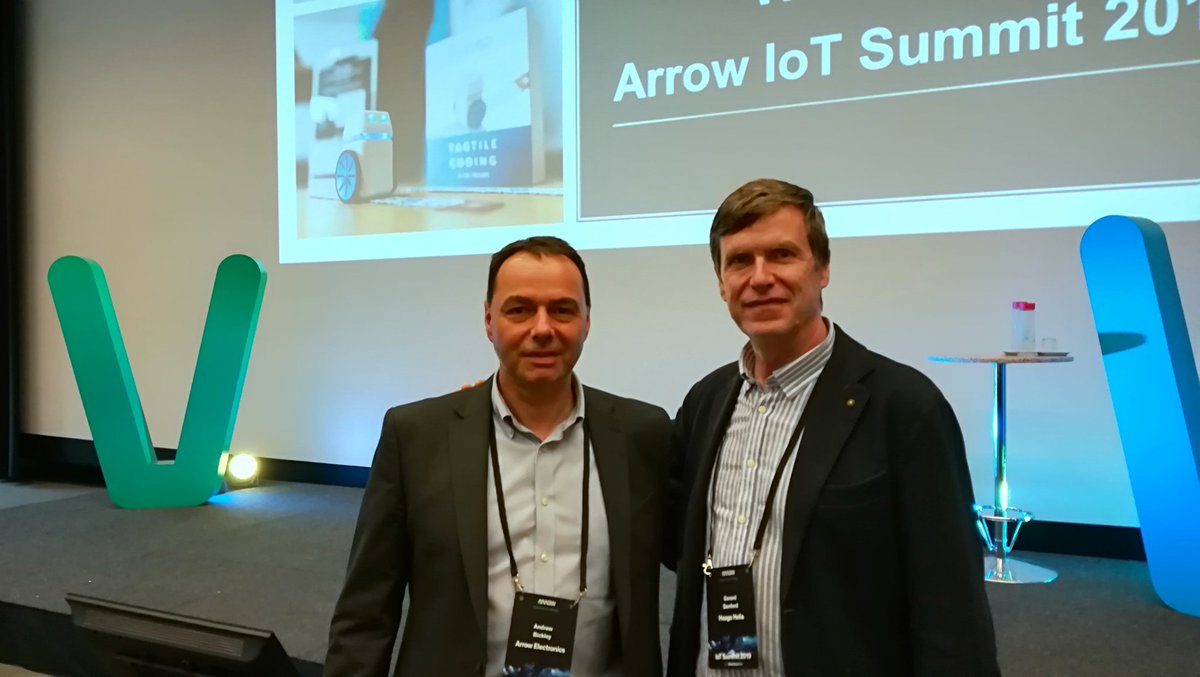IoTProtoLabs's tweet photo. Connecting with Andrew Bickley, Director EMEA @Arrow_IoT during the Arrow IoT Summit 2019 #Finland. @IoTProtoLabs are collaborating with Arrow in the development of our pan-European Higher Education #IoT Rapid-prototyping Network. #arrowiot #InternetOfThings @ArrowECSFinland https://t.co/FkxUzzW5Yb