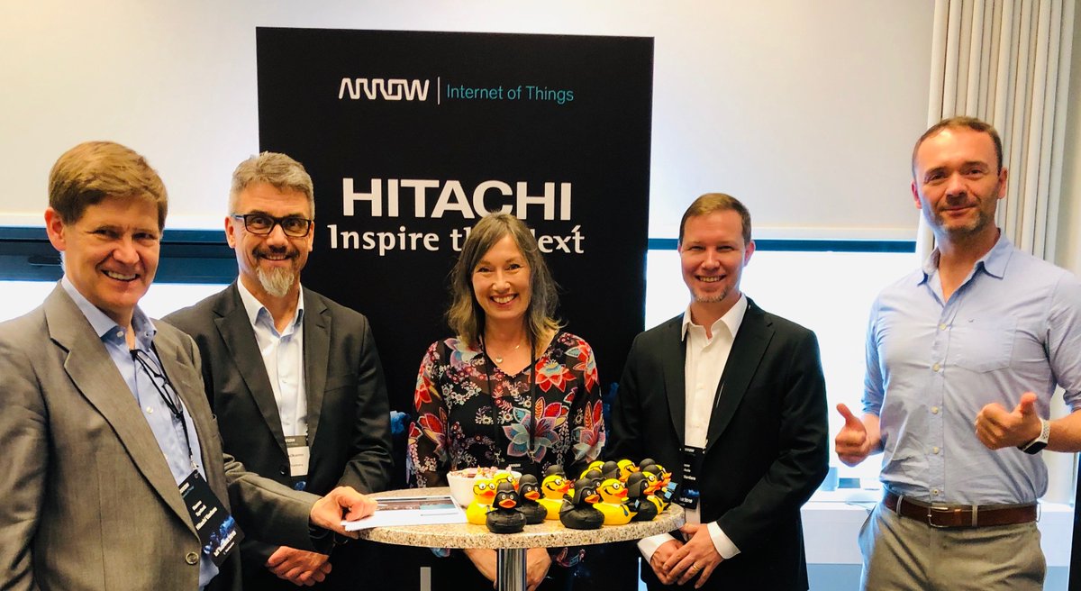 Hitachi_Nordics's tweet photo. Team Hitachi Vantara &amp; the ducks are ready at Arrow IoT Summit! @KimNaess will be on stage at 13:15 room 3 presenting how to succeed with Industrial IoT and Machine Learning.

#arrowiot #hitachipartners #bigdata #iot #machinelearning https://t.co/I5762ghiAy
