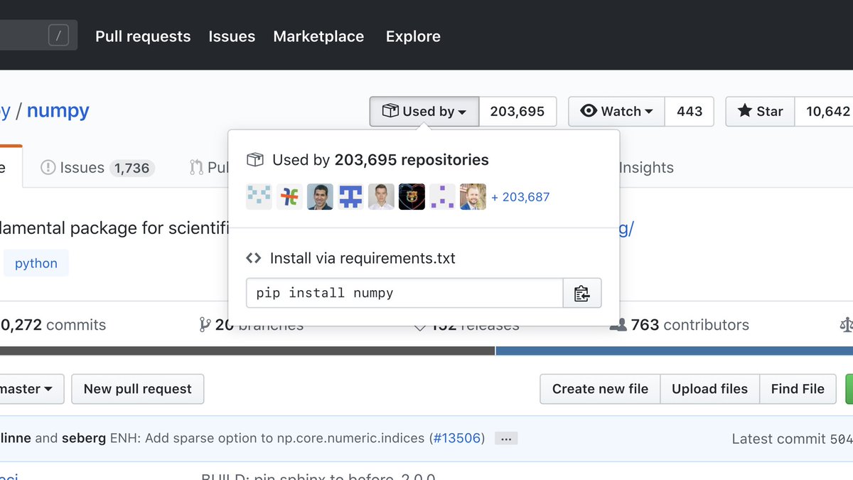 github's tweet photo. How many projects depend on your repo’s packages?

Find out with the new “Used by” button.
#GitHubSatellite https://t.co/qZ1b2xIN22