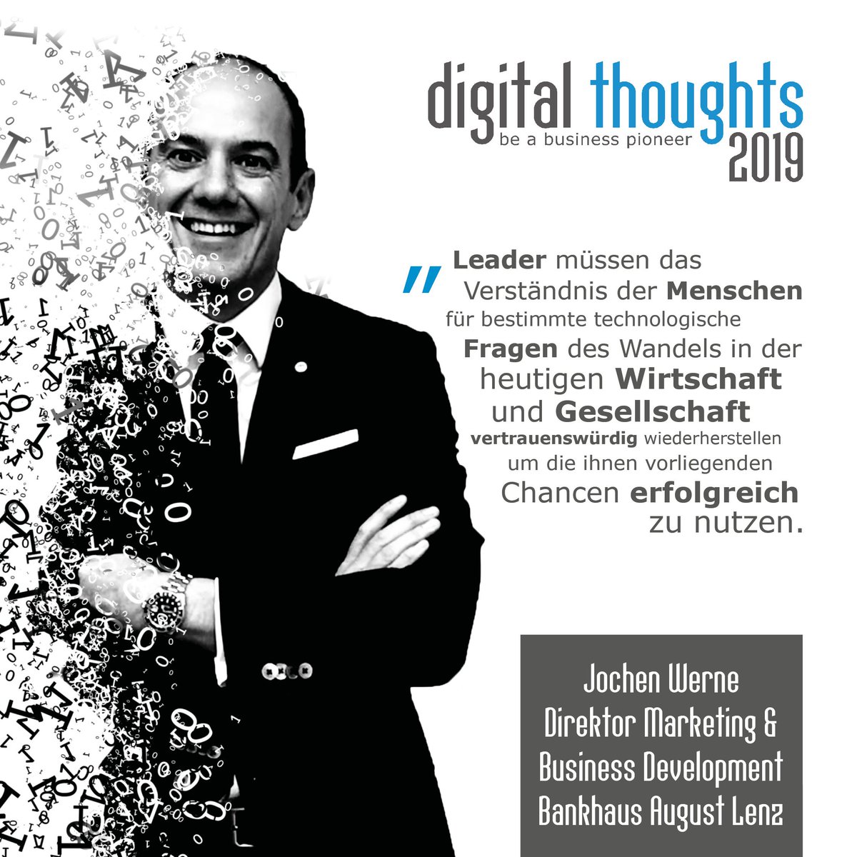 ThoughtsDigital's tweet photo. What’s next in der #Digitalisierung? Erfahren Sie in Jochen Wernes Key Note mehr darüber, welche #Technologien den Unternehmen in absehbarer Zeit zur Verfügung stehen. #digitalthoughts https://t.co/BA292QU9yR