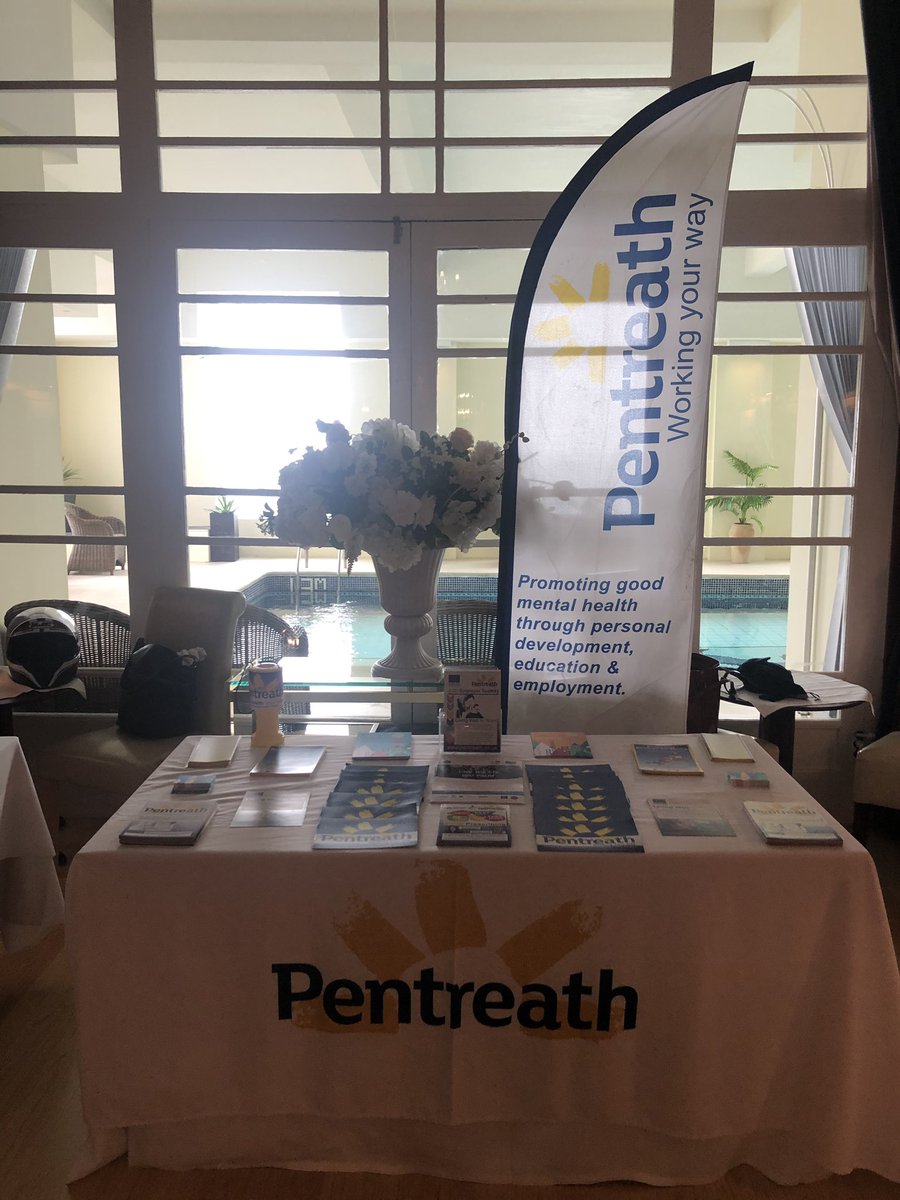 pentreathltd's tweet photo. All set up for the Healthwatch Conference in the Atlantic Hotel today! @HWCornwall #pentreath #livingwelltowork #workingyourway #mentalhealth #promotingpositivementalhealth https://t.co/fJ62VioDcA