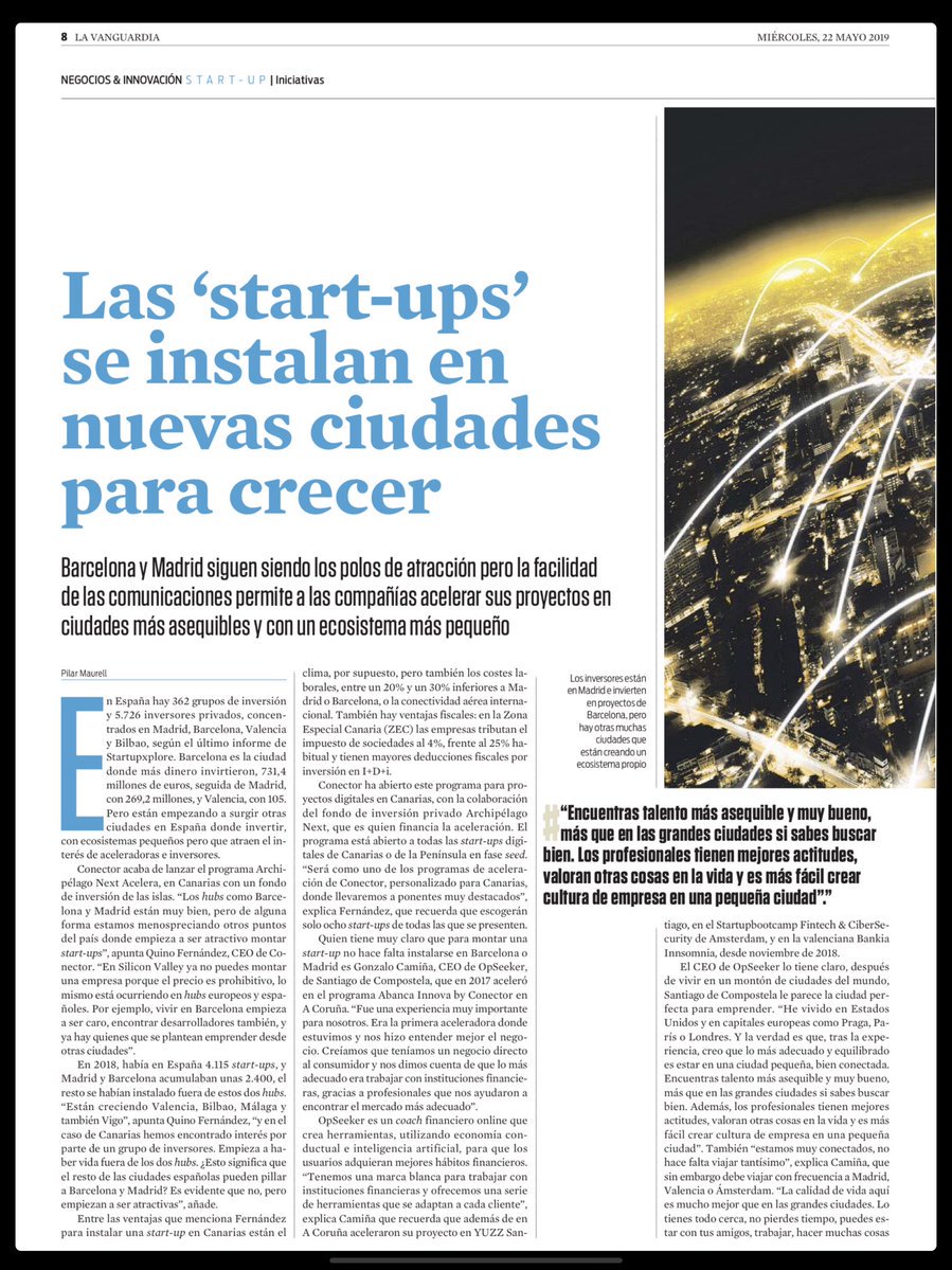 ConectorSpain's tweet photo. Emprender fuera de los hubs es posible: @ConectorGalicia, #ConectorTravelTech en Mallorca y #ArchipelagoNextAcelera en Canarias ¿Qué tienen estos lugares que no tengan Madrid y Barcelona? @quinof y nuestras #startups @driveando @OpSeekerFin @Boardfy se lo cuentan a @LaVanguardia https://t.co/uHIg5Xs7qH