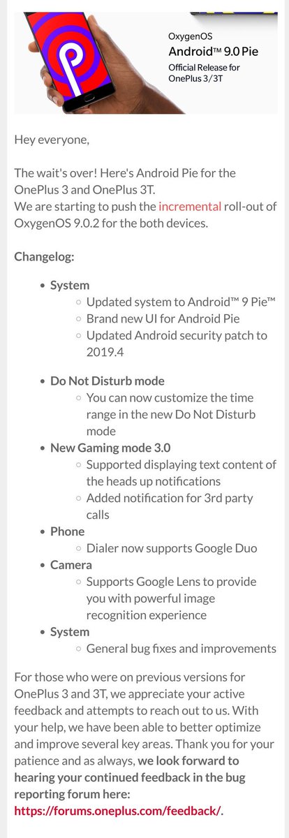 ranukad's tweet image. Most waited OS upgrade ❤️
Thank you @OnePlus_Support @oneplus 👍💯
#NeverSettle #AndroidP #OxygenOS #OnePlus3T
