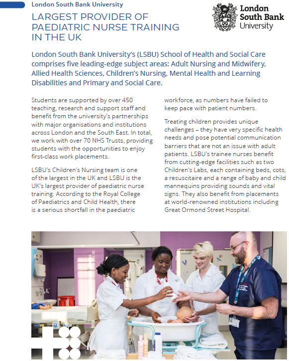 million_plus's tweet photo. '@LSBUโs Childrenโs Nursing team is one of the largest in the UK and LSBU is the UKโs largest provider of paediatric nurse training. #MakingBritainWork #ThinkModern https://t.co/em24GOJckF