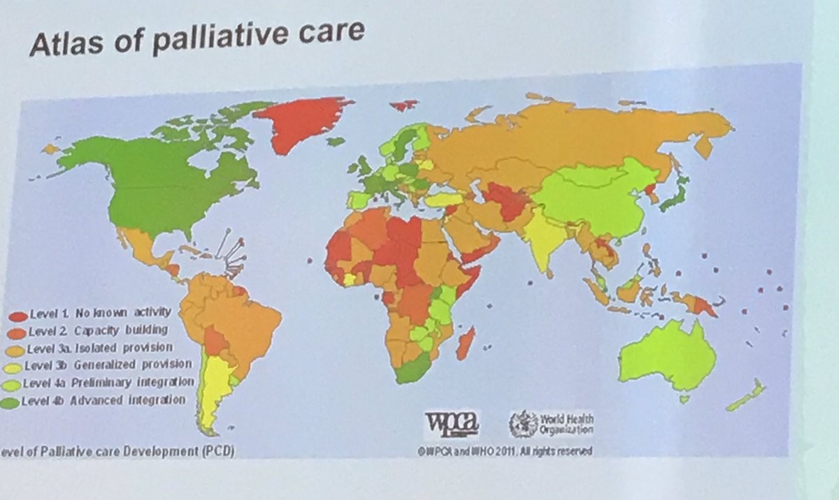 Shocking global atlas of (or lack of) access to palliative care Green = access    Red &amp; Orange - almost none #eapc2019