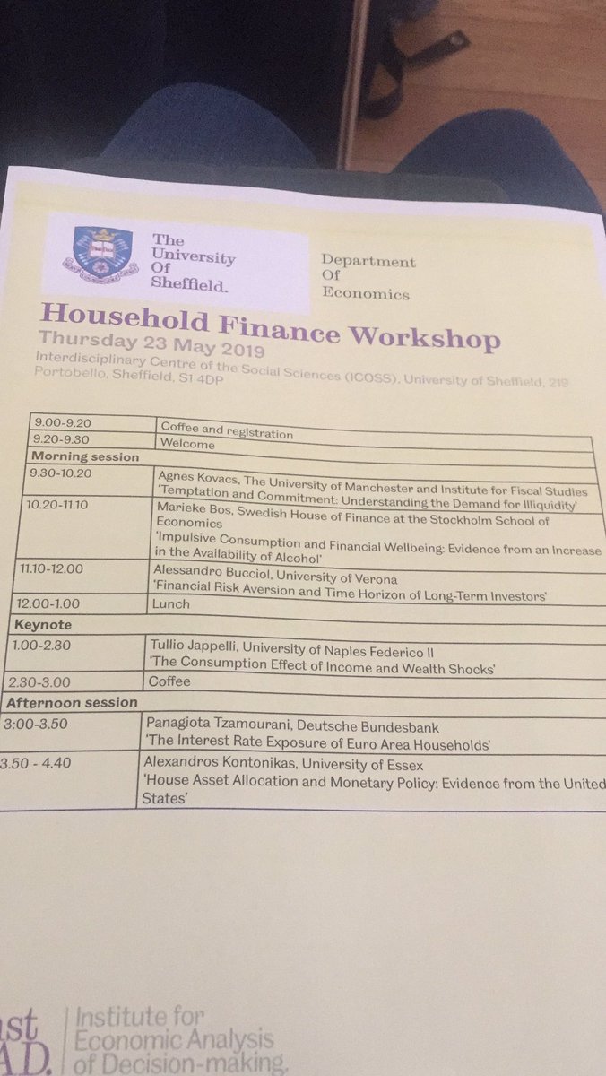 CeliaTWallace's tweet photo. Glad to be here with @insteadsheff @sheffeconomics @sheffielduni for the 2nd Household Finance Workshop. https://t.co/AfwBcghCyf