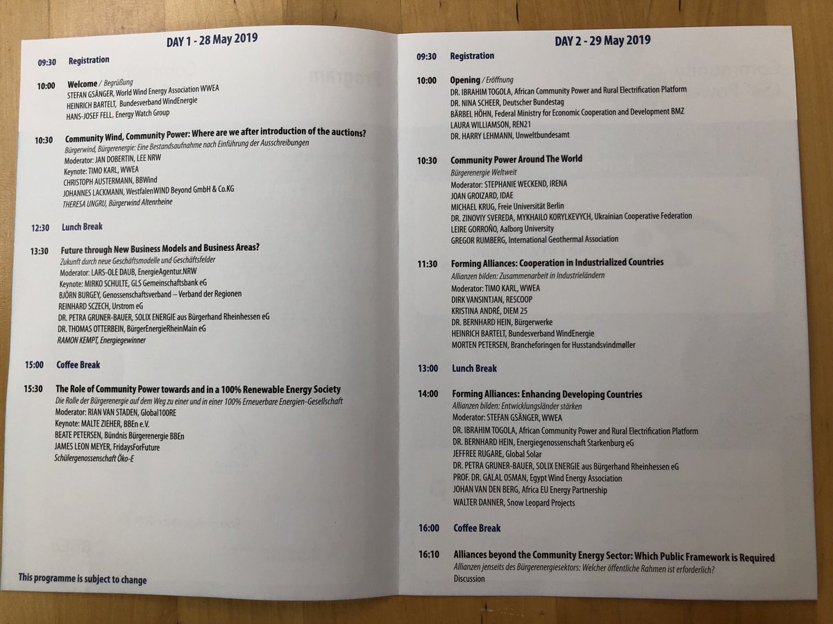 WWindEA's tweet photo. Printed program of 4th International #Communitywind Symposium & #Communitypower Forum has arrived https://t.co/jWXIBkhYjl @LEE_NRW @bundnis @EANRW @ener_geno @isepjapan @lovegeothermal @Global100RE @IRENA #Bürgerenergie https://t.co/6Qgh7U16hK