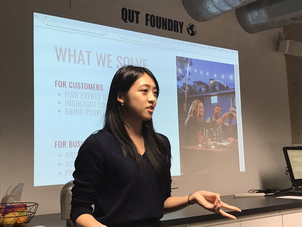 QUTEship's tweet image. #IDEASlaunched pitch at @QUTfoundry by Janice = #Eventurer makes it easy to find #events that match our needs &amp;amp; schedule &amp;amp; businesses gain benefits too.
