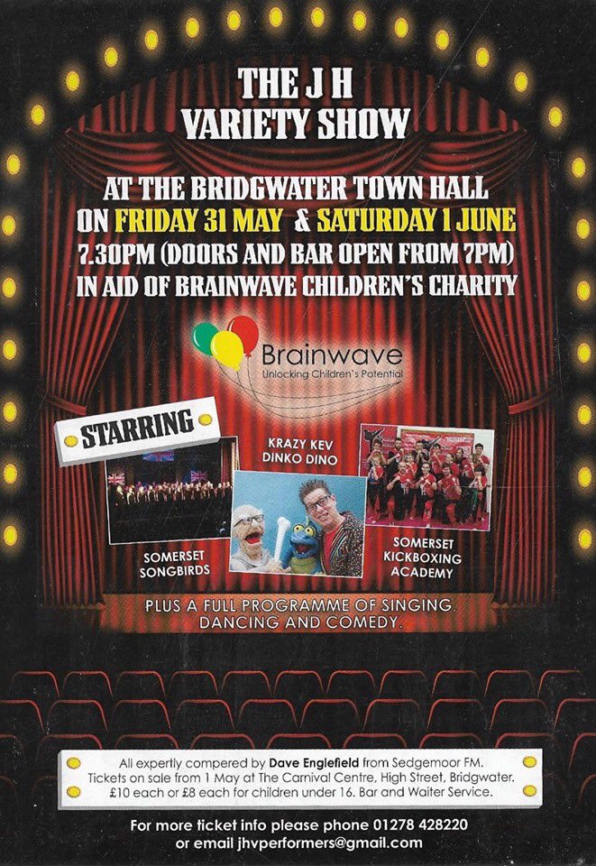 1 week to go!! Saturday tickets flying out, Friday also selling fast, don’t miss out!! 

Fundraising for @BRAINWAVECENTRE showcasing #localtalent #bridgwater featuring Somerset kick boxing academy, Somerset songbirds &amp; Krazy Kev
<a href="/MarkDrewettNati/">Somerset KB Academy</a> <a href="/sssongbirds/">Somerset Songbirds</a> <a href="/DinkyKrazykev/">krazy kev and Dinky</a>