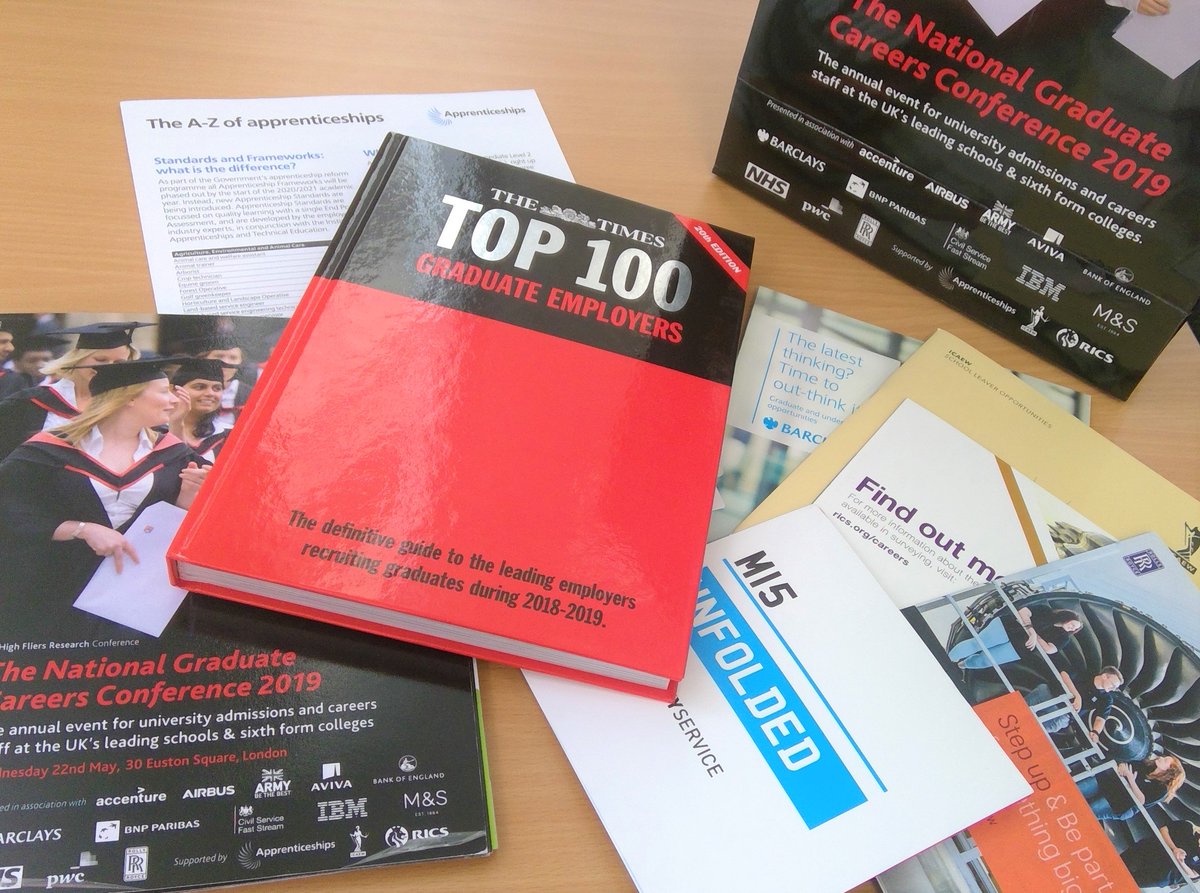 Lots of great info brought back to school from yesterday's National Graduate Careers Conference from <a href="/HighFliersLtd/">High Fliers Research Ltd</a>.  Did you know 1/3 of grads are employed by companies they have already worked for?  Or that last year there were 3000 Higher/Degree #Apprenticeships up for grabs?