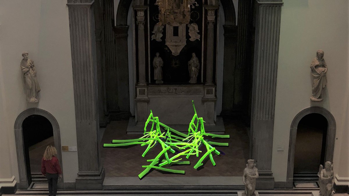 L_D_F's tweet image. Rony Plesl's installation has been made by a new ground-breaking glass technology developed by @bolety_art. This new technology enables the casting of 3D objects without any limitations, resulting in these hexagonal glass tree trunks made out of uranium glass. #LDF19