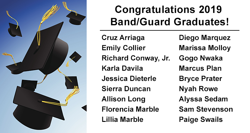 DCHSMB's tweet photo. Congratulations to our 2019 band and guard graduates! DCHS Band is truly a better program because of your hard work and dedication over the last 4 years. We wish you each the best as you embark on your next chapter. https://t.co/S1l8rb48VU