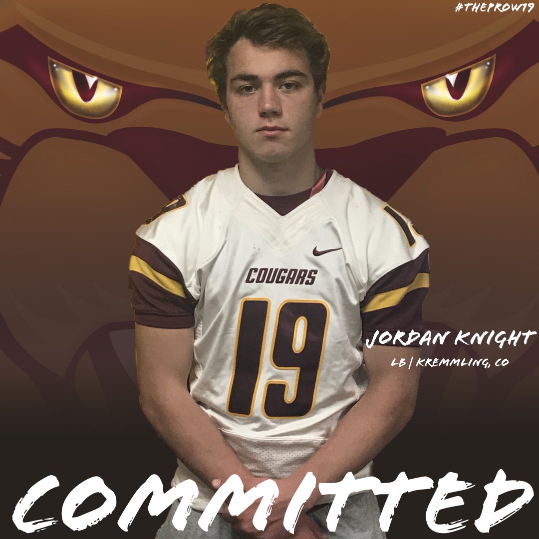 UMMFootball's tweet photo. We are excited to announce the addition of LB Jordan Knight (West Grand HS/CO) to the #Cougs fam! #TheProw19 https://t.co/LcbO3Pp4Ra