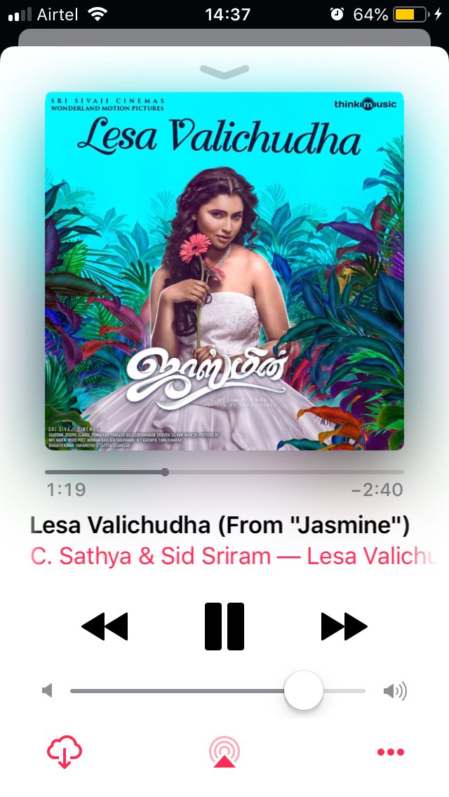 This one is different, cute and a bliss!🥰😍
#Jasmine #LesaValichudha 
@CSathyaOfficial @sidsriram @thinkmusicindia