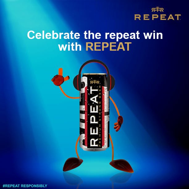 RepeatIndia's tweet photo. Celebrate the repeat win with Repeat!
#Beer #BFF #Brew #DrinkResponsibly #Repeat #Premium #Strong #Chilled #Cheers #GoodThingsCallForARepeat #Drink #Dance #Music #RepeatDrinkers #BeerLove https://t.co/lJIm96ds01