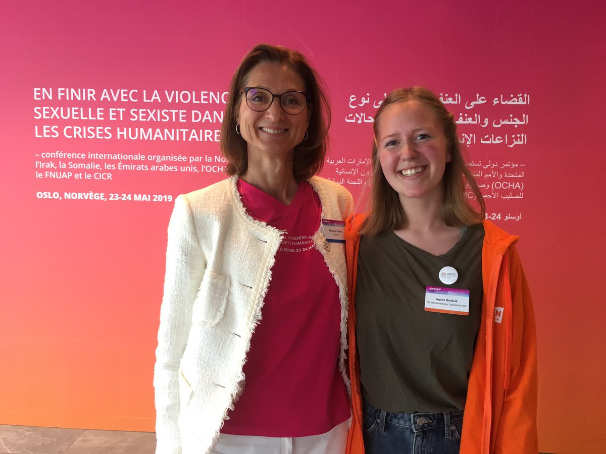 Viktig at <a href="/Utenriksdept/">Utenriksdepartementet</a> setter fokus på SGBV i humanitære kriser. Vi ser frem til et politisk løft og fokus på ungdom, og særlig jenter, sin rett til beskyttelse og medvirkning i humanitær respons. @StatssekHagen