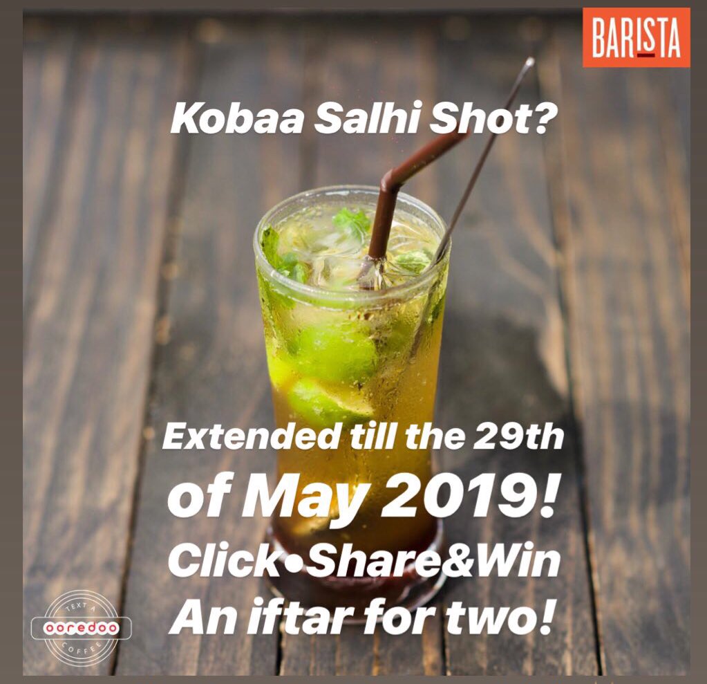 BaristaCoffeeMV's tweet photo. Great news! 
We have now extended the contest till 29th of May, 2019
Win an iftar for two with 2 easy steps!
Click your best shot from our menu &amp; Share on facebook with #baristasalhishot and tag @Baristamaldives. 
Get the most likes to win! ✨

#ooredoomaldives #baristamaldives https://t.co/vF9yVvYOpa