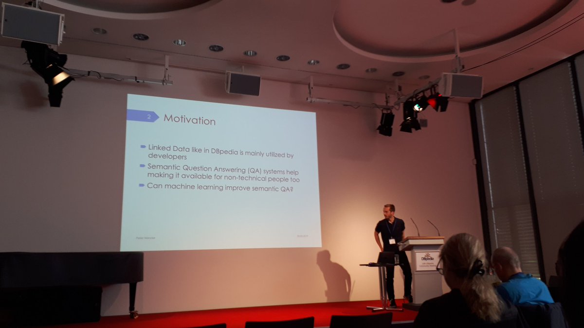 Next up: Peter Nancke talking about 'TeBaQA:Question Answering using #DBpedia &amp; #machinelearning' w/<a href="/eccenca/">eccenca</a> <a href="/LDKconference/">Language, Data & Knowledge (LDK) Conference</a> #DBpediaLeipzig #dbpediamatters