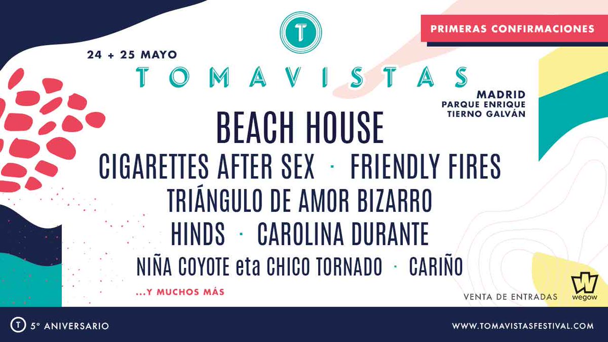 ¡No te pierdas el festival #TomasVistas! Contará con artistas como Beach House, Spiritualized​, Cigarettes o Carolina Durante, entre otros. #ParqueTiernoGalván ow.ly/NKno50ul69b