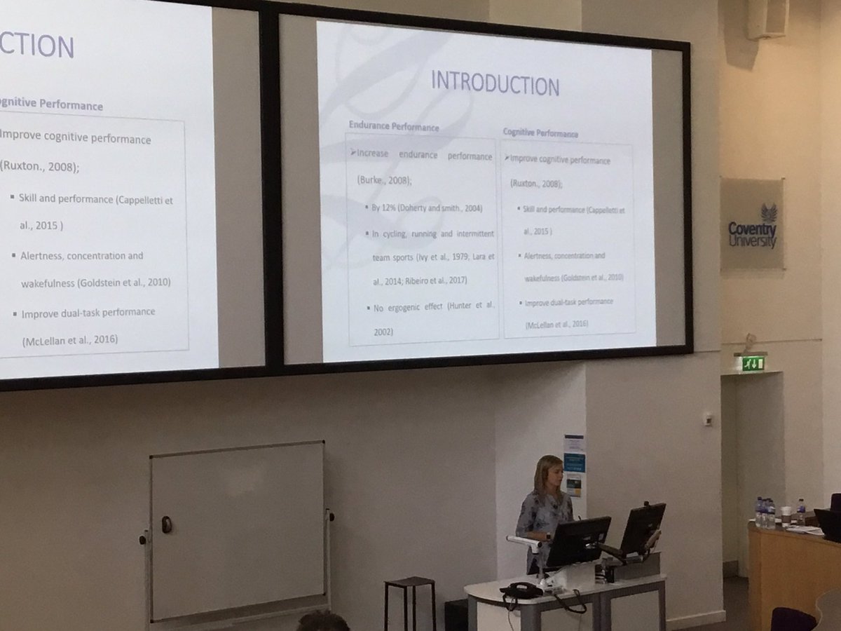 SharonW_CovUni's tweet photo. The effect of caffeine on endurance and cognition by Megan Reesby @CoventrySES @covcampus @CovUni_SELS @CU_HLS #CUBMSConf #SoLSConf https://t.co/3z6BpAkOmK