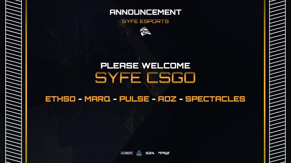 TeamSyfe's tweet photo. [#ANNOUNCEMENT]

We are super excited to announce our new addition to the team! #SyfeCSGO!

Please join us in welcoming them!

🔫 Ethso
🔫 MarQ
🔫 PulSe
🔫 Adz
🔫 Spectacles

#WeAreSyfe | #SyfeUp | @ESLCS https://t.co/vt7wpXnof5