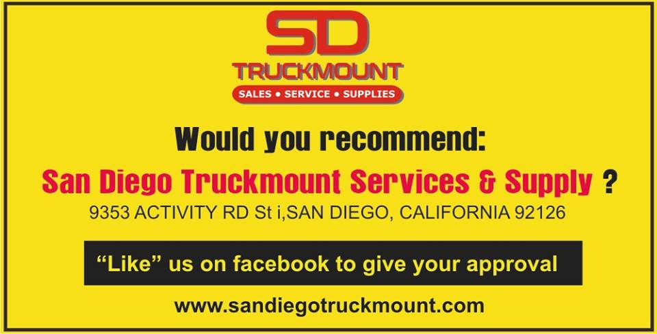 San  Diego Truckmount Service and Supply is committed to catering to the  needs of the carpet, tile and stone industry in San Diego.  

 #sandiegotruckmount #carpetcleaning #cleaningchemicals #bestintown #qualityequipmentforcleaning #california #sandiego

sandiegotruckmount.com